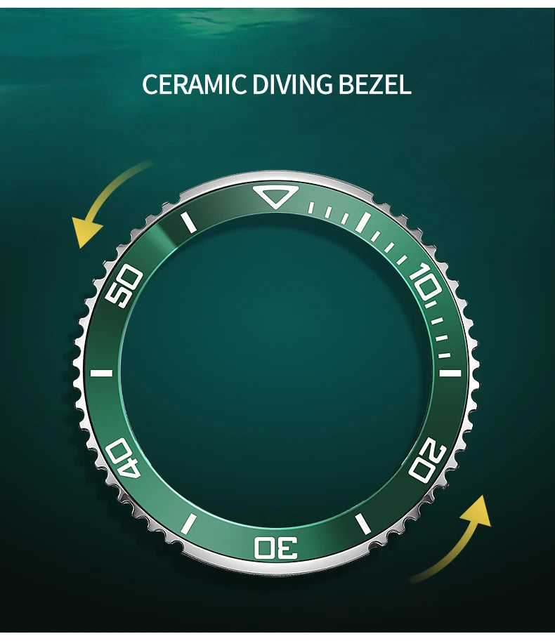 YELANG Automatic Mens Green Water Ghost Watches H3 T100 Self Luminous Wristwatch Waterproof 300m Turning Ceramic Bezel V1032