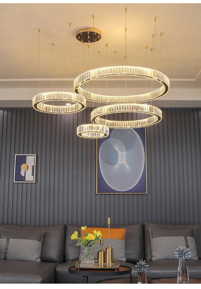 Modern Living Room Crystal Chandelier Led Remote Control Dimmable Led Pendant Lights Luxury Steel Adjust Hanging Lamp Fixture