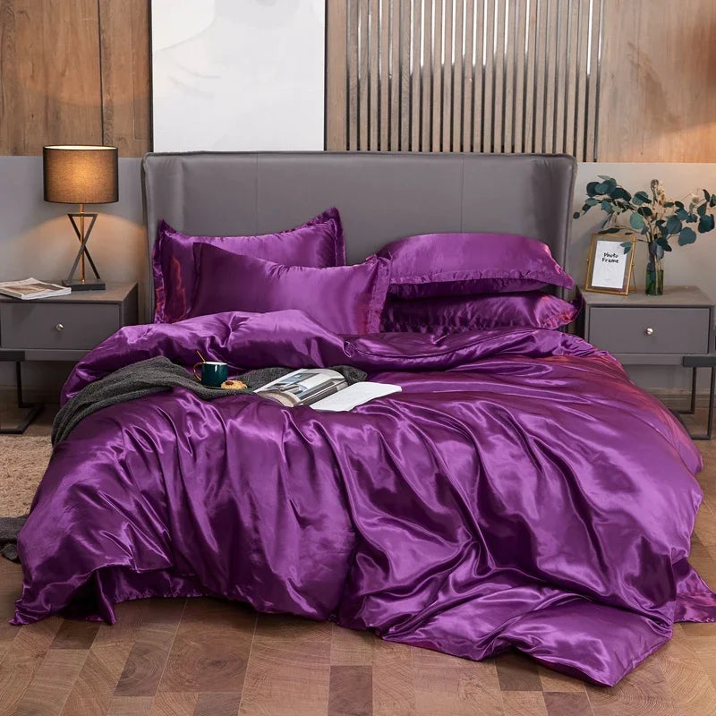 Luxury Rayon Bedding Set Solid Color Luxury Bedding Kit Satin Duvet Cover Set Bed Set pour lit Double,Queen,King,2pcs/3pcs/4pcs