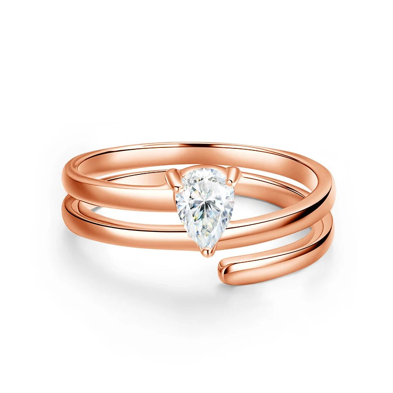 Smyoue Certified 0.5CT Real Moissanite Solitaire Rings for Women Sterling Silver 925 Plated 18K Lab Daimond Female Tail Ring