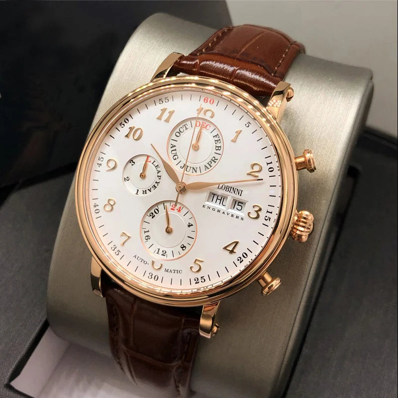 LOBINNI Luxury Brand Switzerland Perpetual Calendar Automatic Mechanical Men's Watches Sapphire Multi-function Clock L13019-8