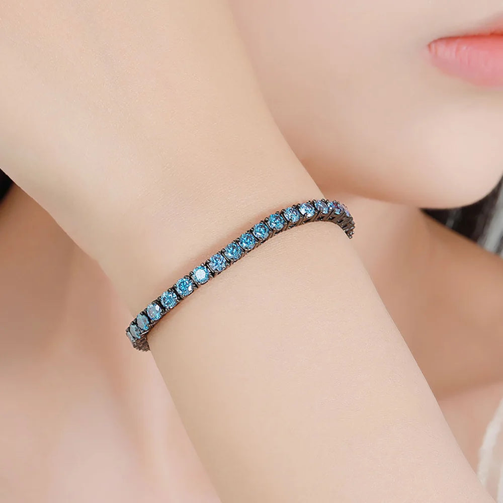 Serenity 3mm 5mm Royal Blue Moissanite Tennis Bracelet Women Man S925 Sterling Silver Bracelet Plated 18K Hand Chain Anniversary