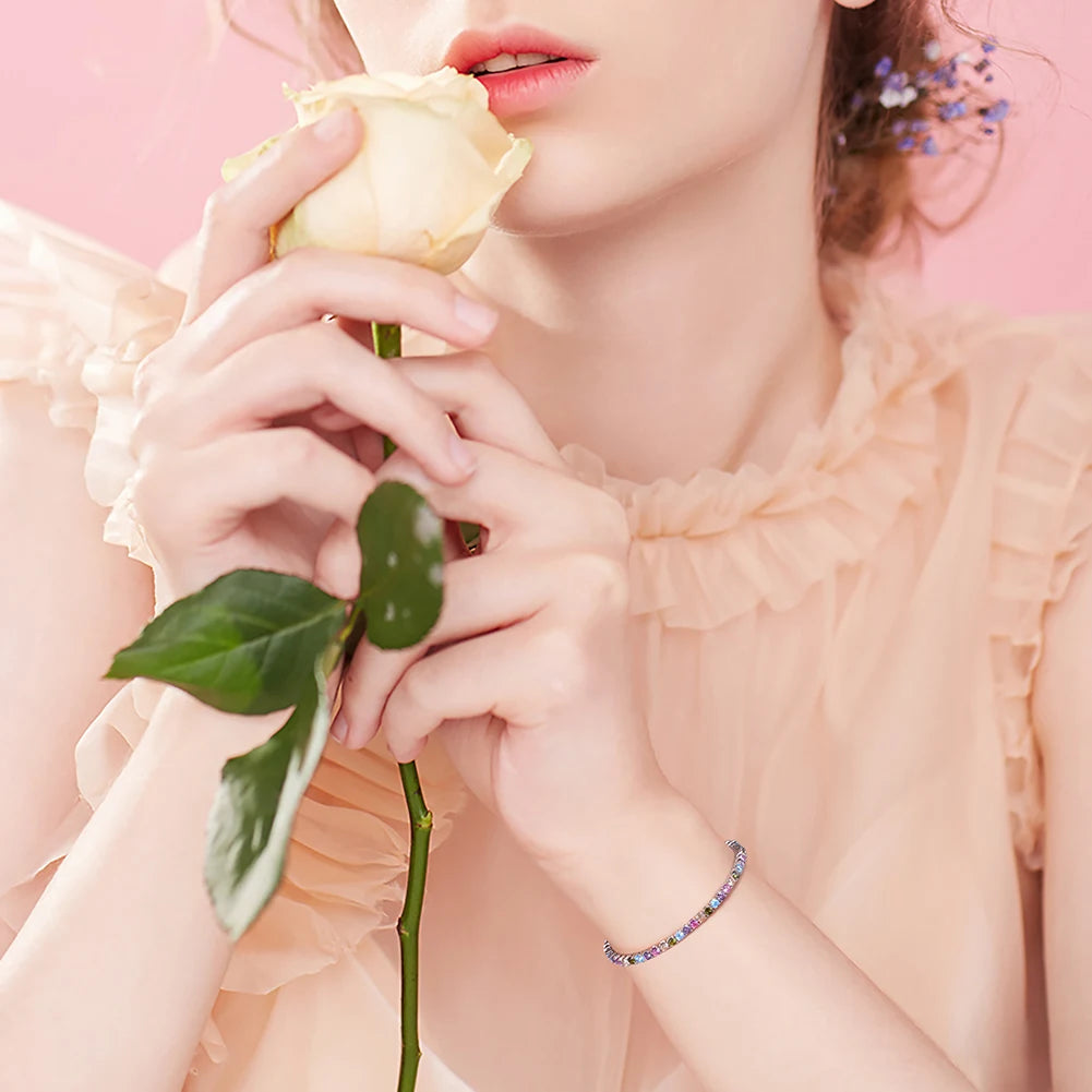 Rinntin Genuine 925 Sterling Silver Tennis Chain Bracelet Handmade High-end Luxury Hand Chain for Men Women Jewelry Gift SB128