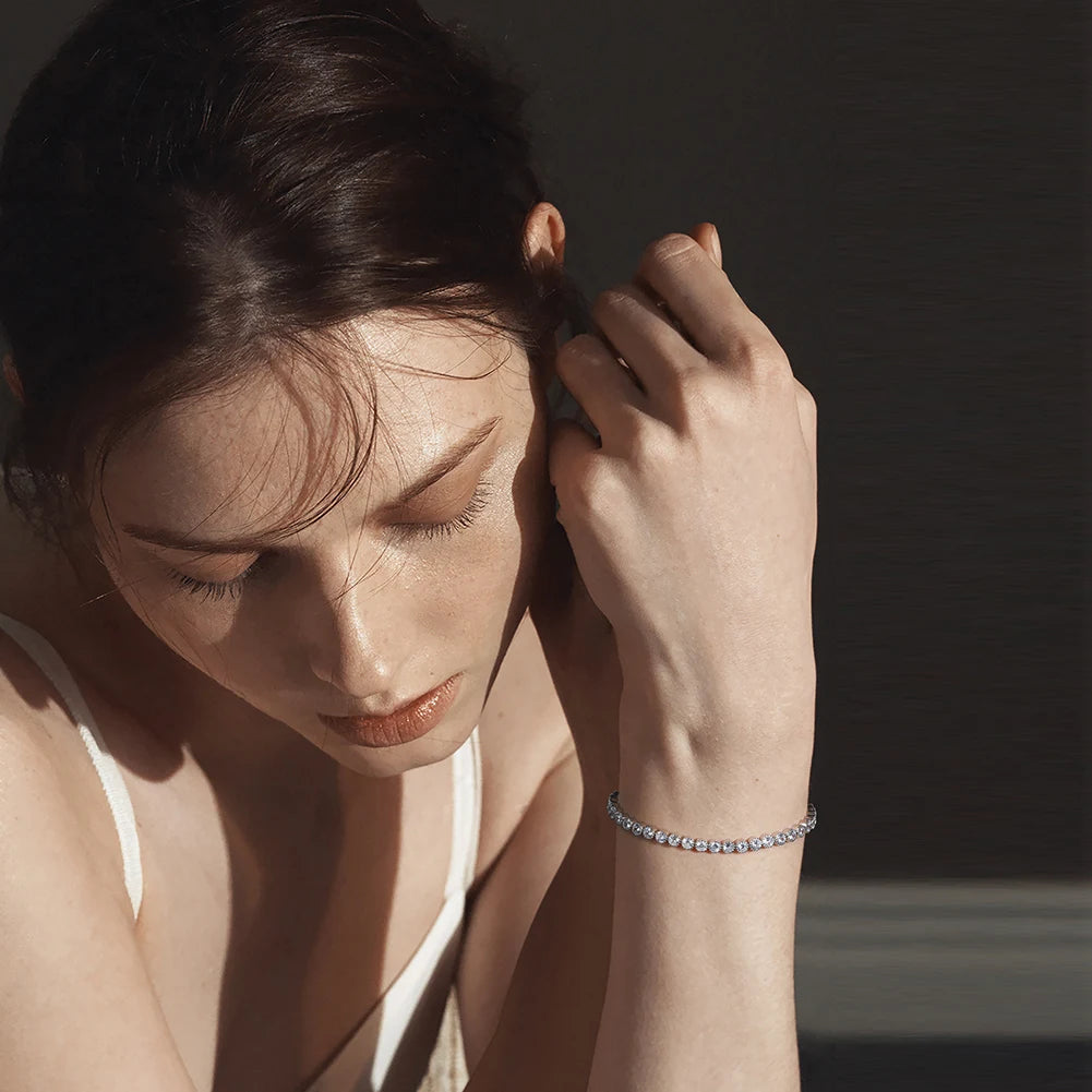 ORSA JEWELS Exquisite 3mm Sapphire Blue Sparkling Tennis Bracelet S925 Sterling Silver Cubic Zirconia Fashion CZ Bracelet SB137