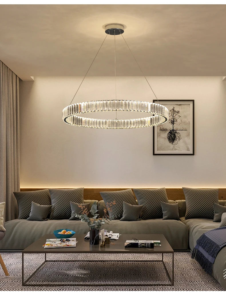 Modern Living Room Crystal Chandelier Led Remote Control Dimmable Led Pendant Lights Luxury Steel Adjust Hanging Lamp Fixture