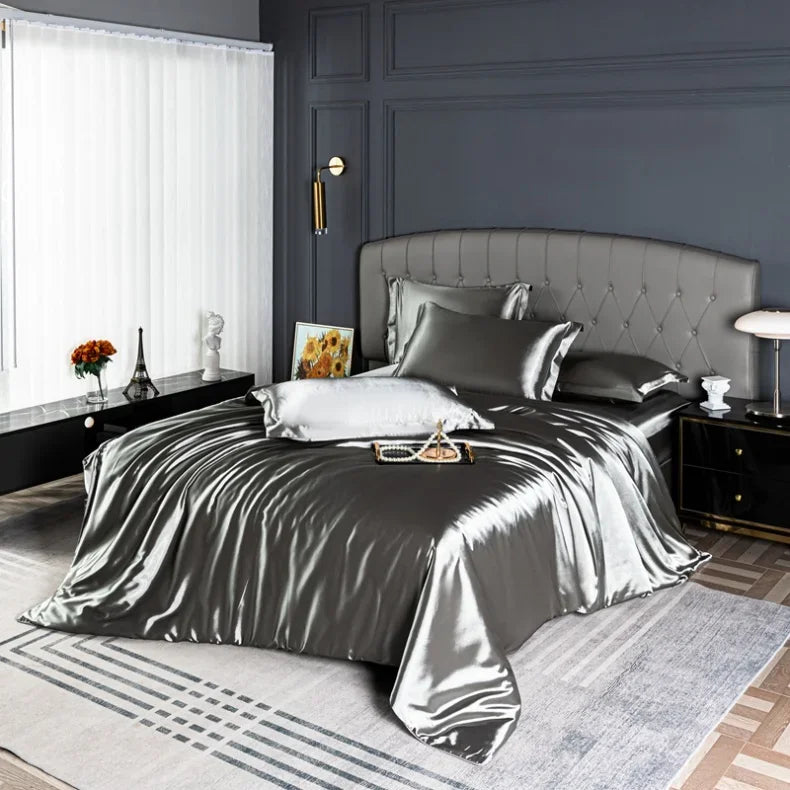 Luxury Bedding Set Single Double Queen King Size Solid Color Quilt Cover High-End Soft Silky Satin Duvet Cover Set