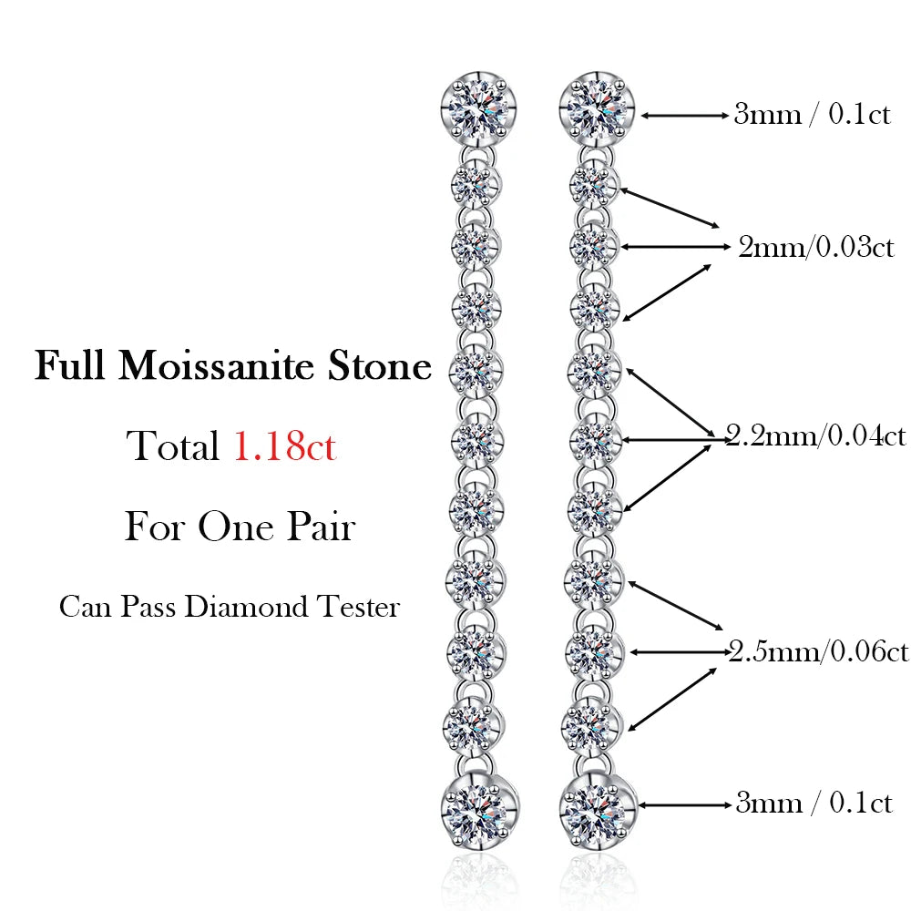Long Tassels Moissanite Drop Earrings 925 Sterling Silver 18k Gold Sparkling Full Diamond Tennis Stud Earring For Womem Party