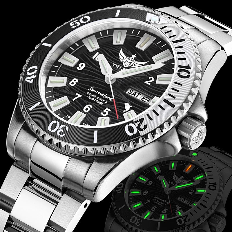 Yelang V1217 300m Diving Solar Watch Japan VS43 Swiss Super Luminous Water Ghost Waterproof Top Sapphire Aluminum Bezel Reloj