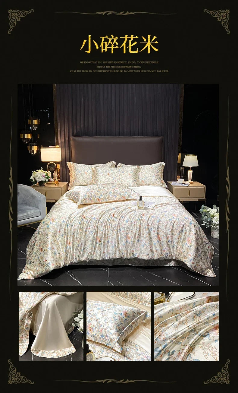 Luxury Palace Style Silk Bedding Set HighEnd Soft Silky Satin Quilt Cover Set Printed Queen King Duvet Cover Gift for Your Lover