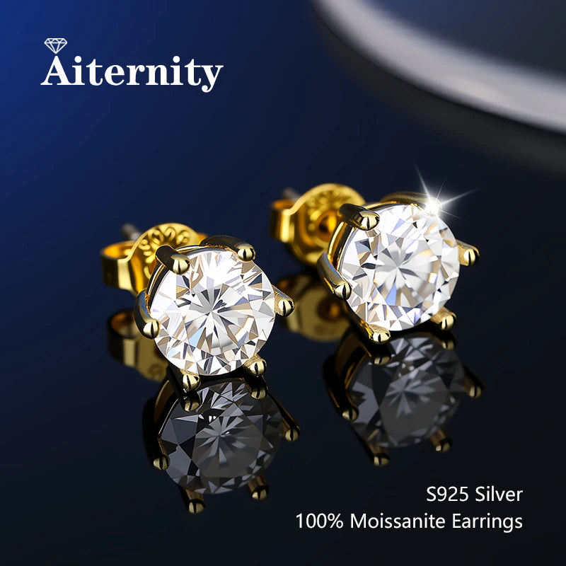 100% Real Sterling Silver S925 Moissanite Earrings Stud  With 2 Certificate D VVS1 Pass Diamond Test Pen For Women Men Jewelry