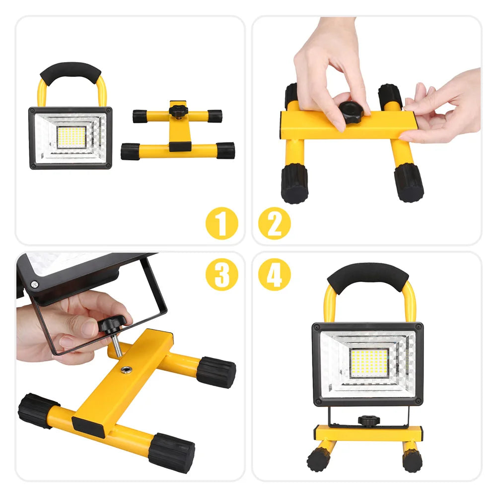 LED Portable Work Light Waterproof Rechargeable Spotlight for Outdoor Hiking Camping Searchlight Garage Emergency Floodlight
