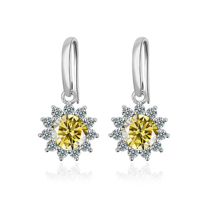 JoyceJelly Women's Sterling Silver 925 Jewelry 1 Carat 2 Carat Moissanite Diamond Drop Earrings Sunflower Shaped Ear-drops Gifts