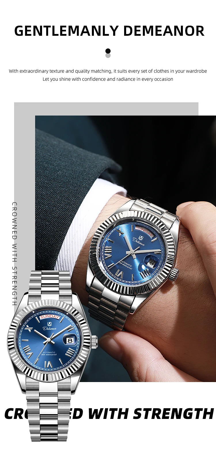 Dulunwe Datejusts Mechanical  Movement Watches For Men Automatic Mechanical Watches Calendar Waterproof Men Watch