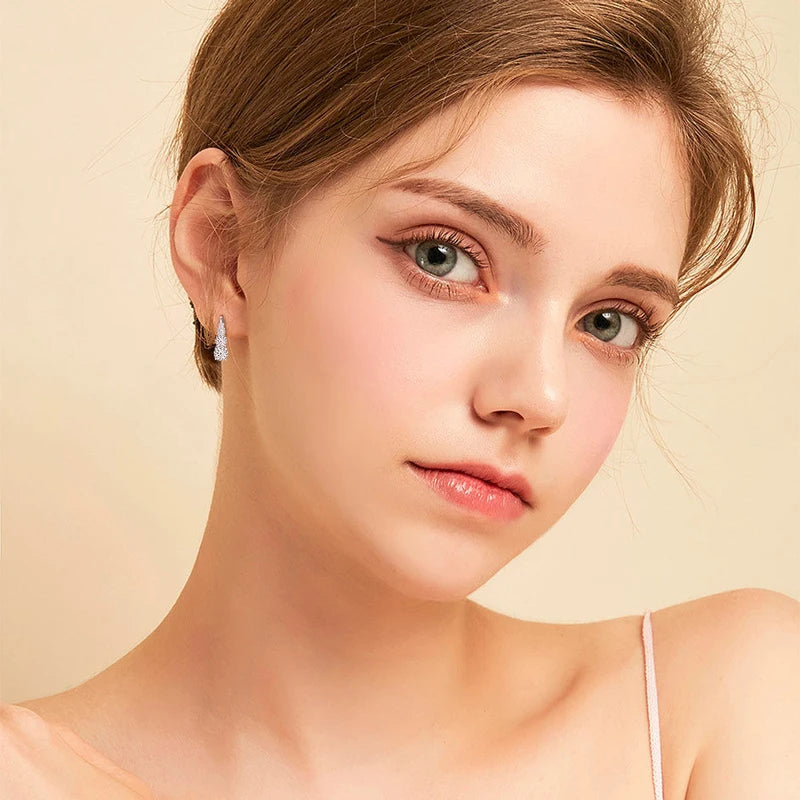 IOGOU Luxury 1.86cttw Full Moissanite Diamond Hoop Clip Earrings for Women Original 925 Sterling Silver Jewelry Vintage Earrings