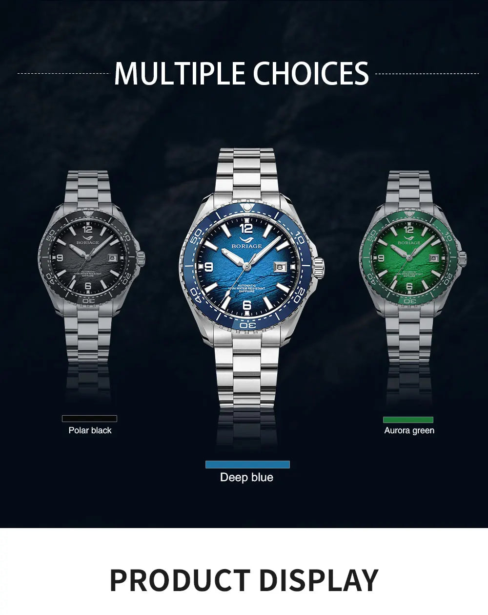 BORIAGE NH35 Automatic Mechanical Watches Luxury Men's Watch Stainless Steel Water resista 100m Dive Watches Luminous Wristwatch