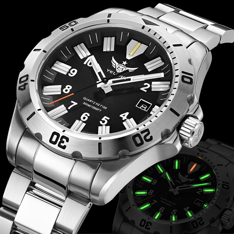 YELANG  V1036 42mm Men Quartz Watch Luminous 10 Years Lithium Movement Rotated Dial 30ATM 300m Waterproof Military Style Watches