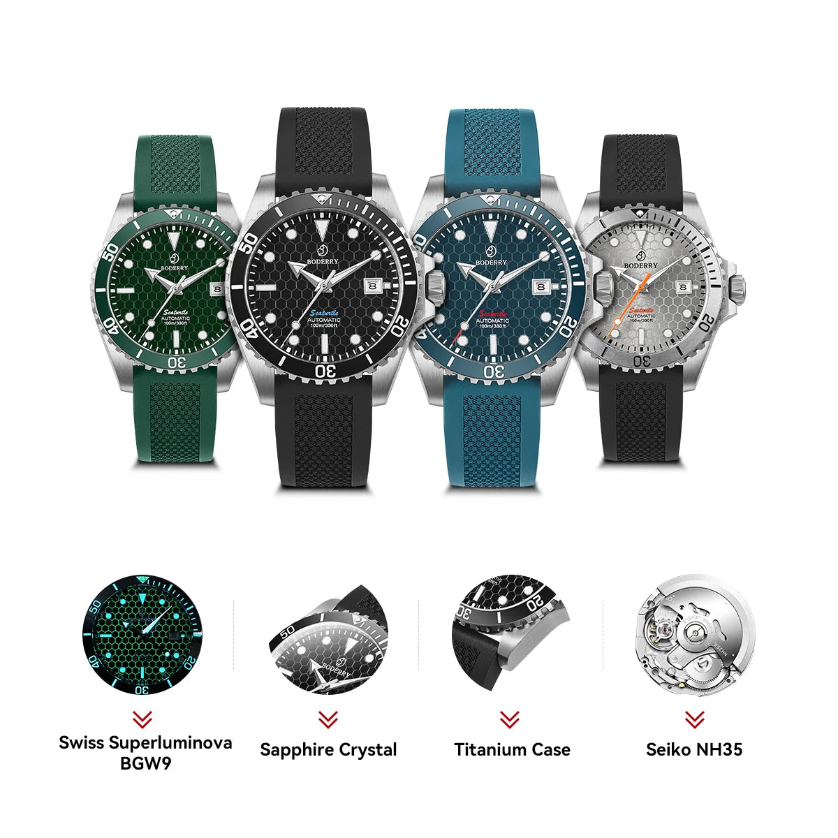 Boderry Seaturtle Titanium Diver Watch Men Luxury Bronze Watches Automatic Mechanical Wristwatch Sport 200M Waterproof Luminous