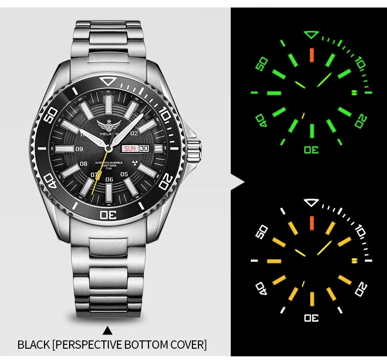 YELANG Automatic Mens Green Water Ghost Watches H3 T100 Self Luminous Wristwatch Waterproof 300m Turning Ceramic Bezel V1032