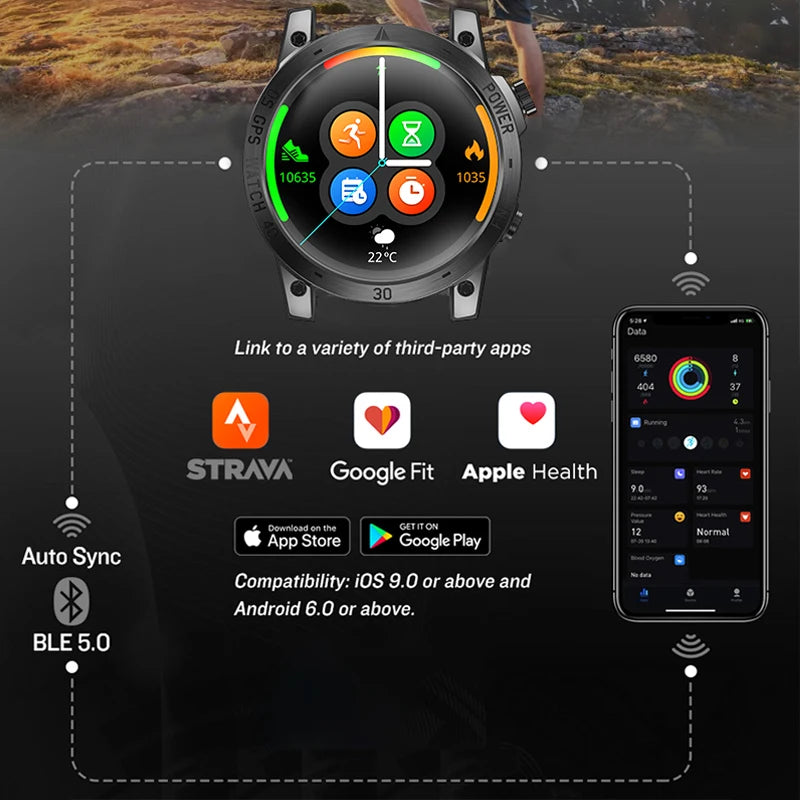 NORTH EDGE New GPS Watches Men Sport Smart Watch HD AMOLED Display 50M ATM Altimeter Barometer Compass Smartwatch for Men