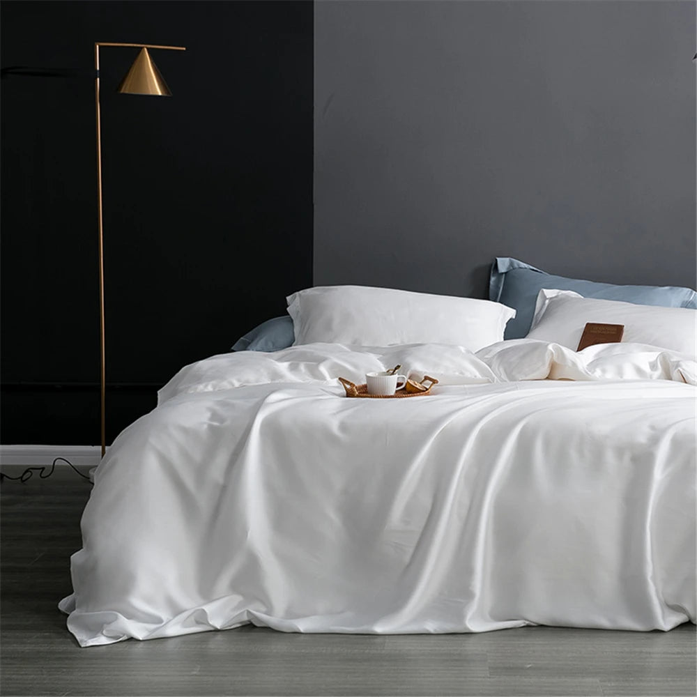 Sondeson Champagne Gold 100% Silk Bedding Set Healthy Skin Beauty Queen King Duvet Cover Set Flat Sheet Pillowcase Bed Linen Set