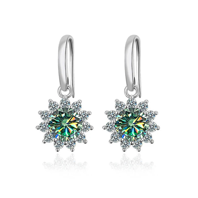 JoyceJelly Women's Sterling Silver 925 Jewelry 1 Carat 2 Carat Moissanite Diamond Drop Earrings Sunflower Shaped Ear-drops Gifts