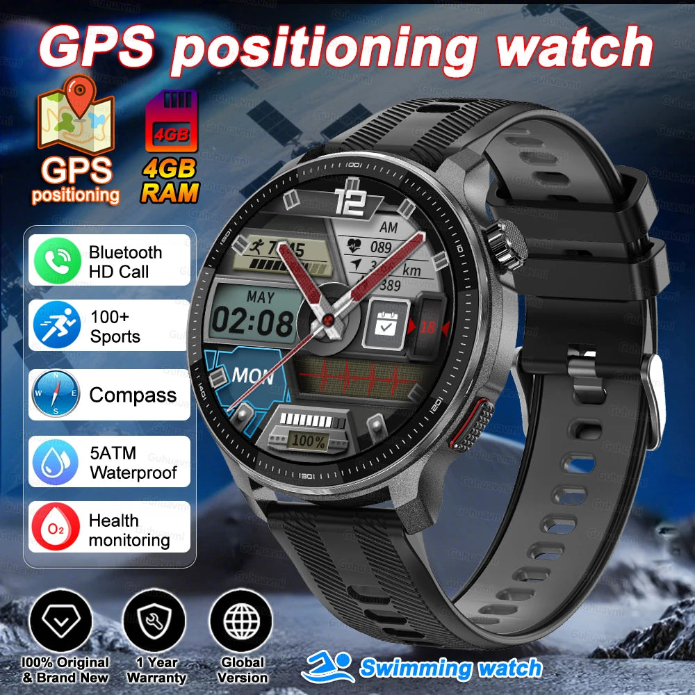 Smart watch Men4GB Memory With GPS Offline Maps Music Video Player Custom dial AMOLED display Sports Swim Waterproof Smart watch