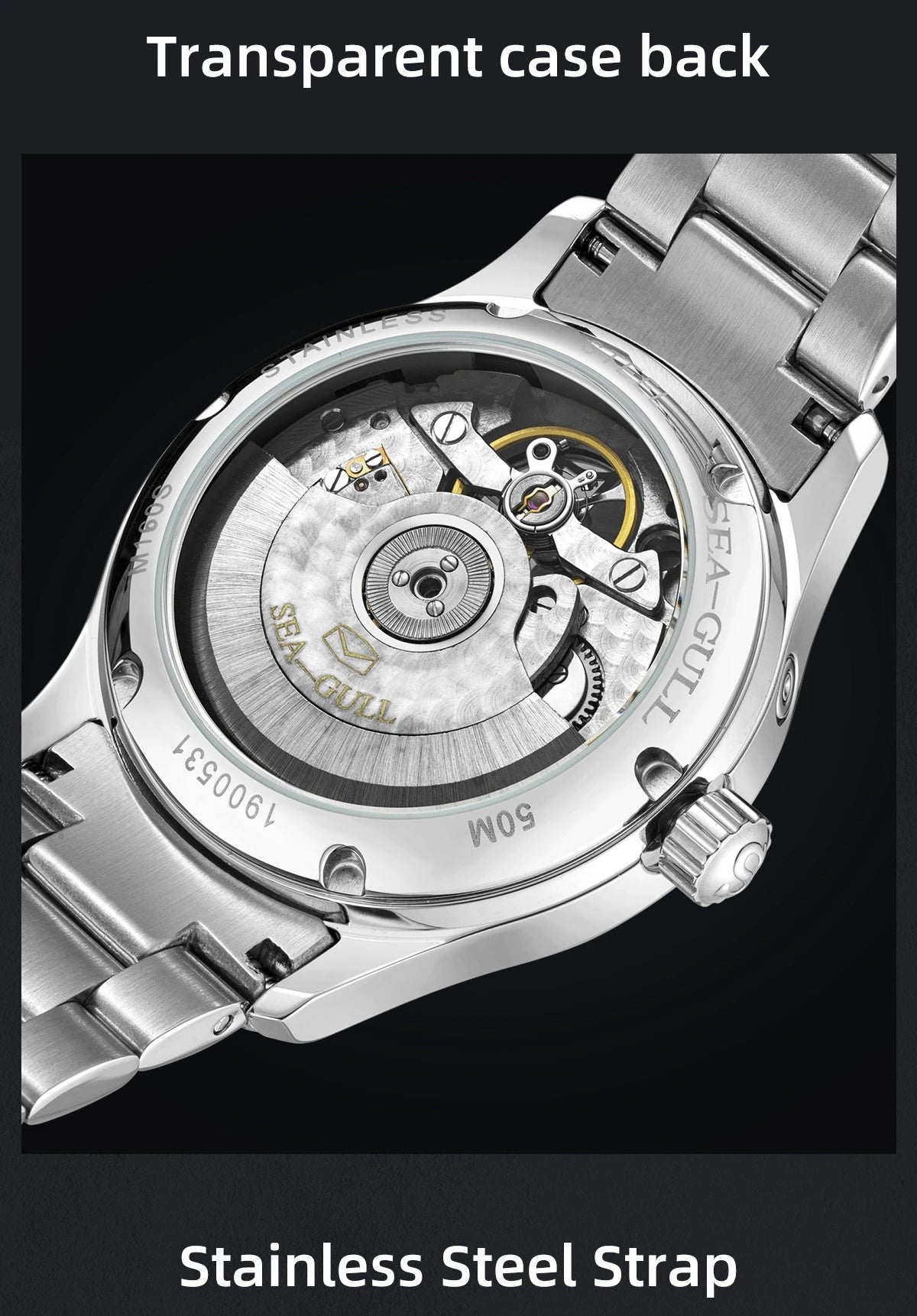 2025 Seagull Men's Automatic Mechanical Watch Multifunction Dial Calendar Sapphire Steel Band Men's Wristwatch reloj hombre M162