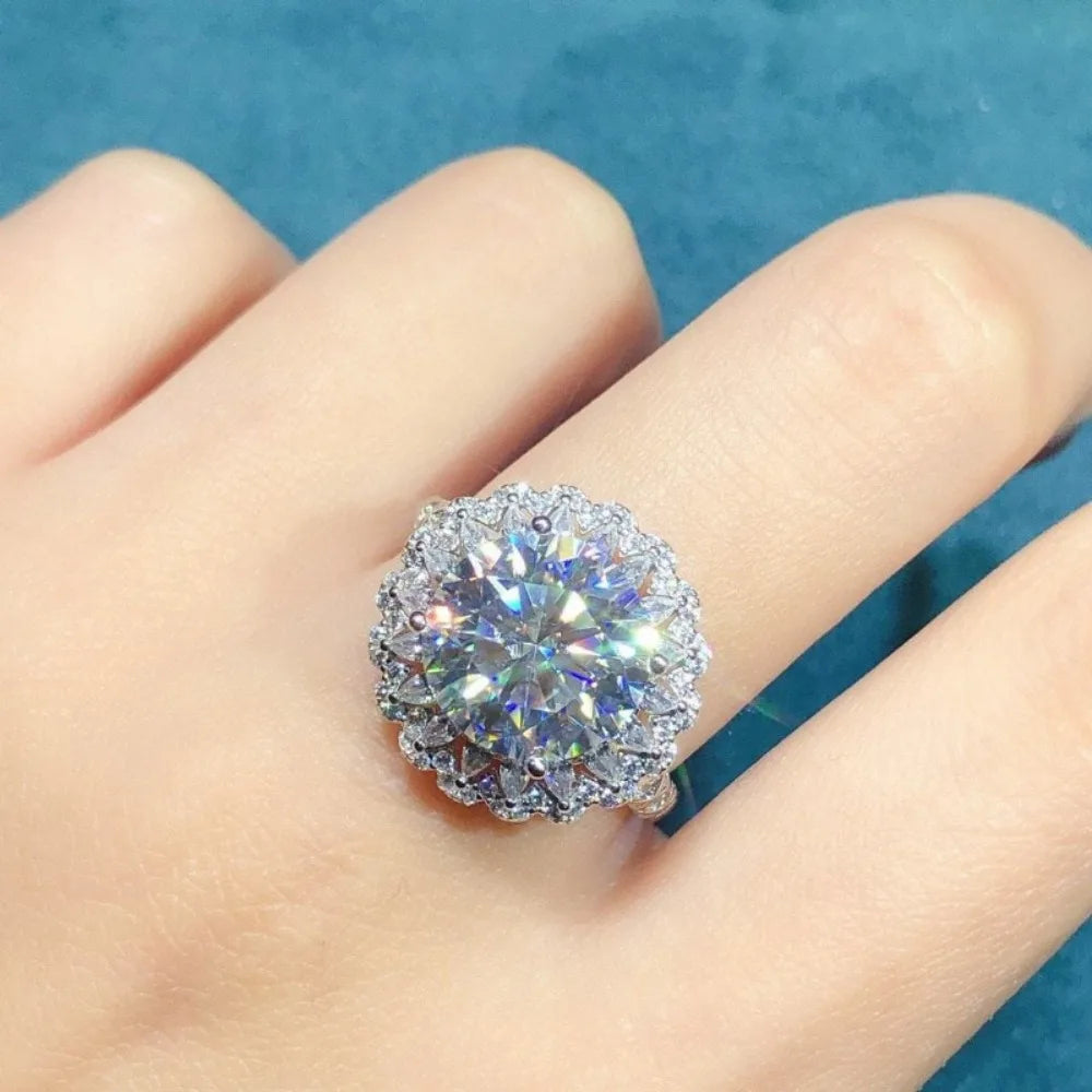 Houtros 5CT Large Moissanite Diamond Rings For Women 925 Sterling Silver Babysbreath Flower Wedding Ring Fine Jewelry GRA