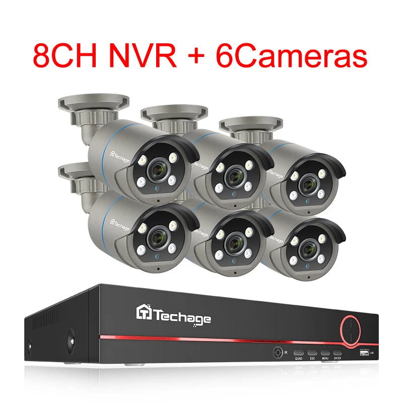 Techage 8CH HD 4MP POE Surveillance Camera CCTV Security System H.265 Face Detect Outdoor Two-way Audio IP Camera P2P Video NVR