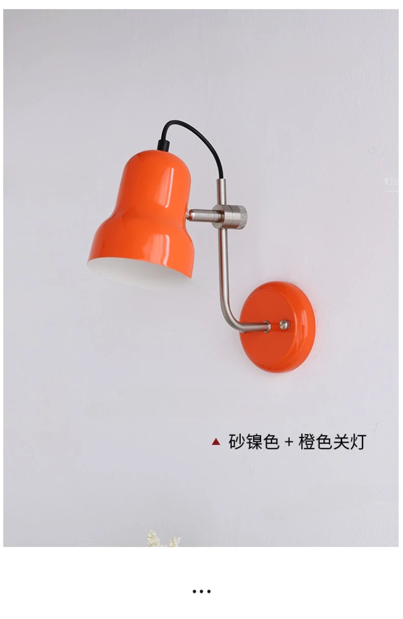 Bauhaus Vintge Medieval Red/Orange Wall Lamp LED E27 Iron Art Atmosphere Adjustable Wall Mounted Bedroom Bedside Study Reading