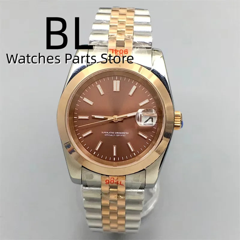 BLIGER Luxury Brown Dial Diamond Time Marks Watches For Men 36mm39mm Two Tone Rose Gold NH35 Movement Sapphire Glass Waterproof
