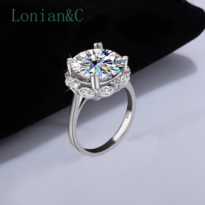 Lonian&C 5 Carat Luxury Moissanite Ring D Color 11mm Lab Diamond 925 Sterling Silver Wedding Promise Rings for Women Jewelry