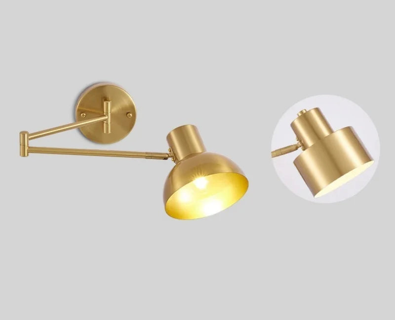 IWHD Golden Iron Art LED Wall Lights For Bedroom Kitchen Living Room Loft Mirror Bedside Lamp Swing Long Arm Lampade Da Parete
