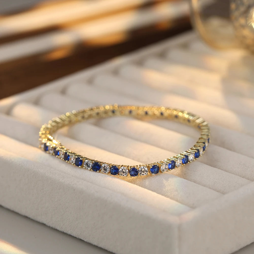 ORSA JEWELS Exquisite 3mm Sapphire Blue Sparkling Tennis Bracelet S925 Sterling Silver Cubic Zirconia Fashion CZ Bracelet SB137