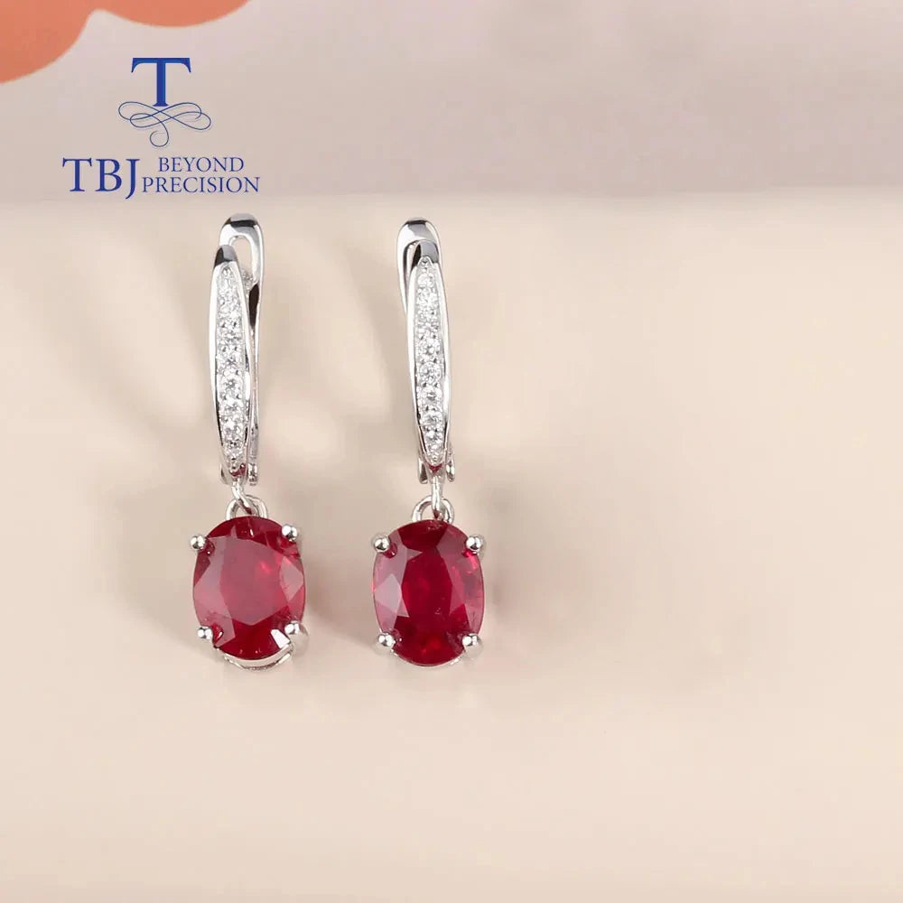 Simple design light luxury precious ruby clasp earrings Natural gems 925 Silver lady great gift