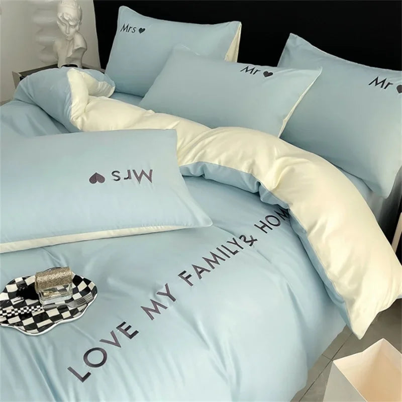 Luxury Nordic Egyptian Cotton Bedding Set King Queen Double Twin Size with Sheet Duvet Cover Pillowcase 1/2 People Bedroom Decor