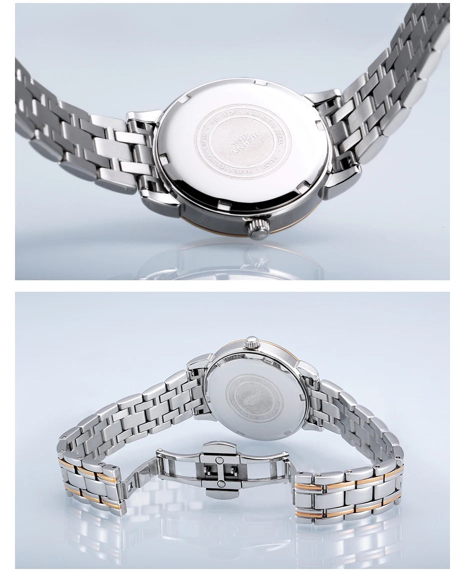 BERNY Women Watch Ladies Quartz Roman Numerals Day Date Calendar Watches Sapphire Glass Solid Steel Strap Women Wristwatch