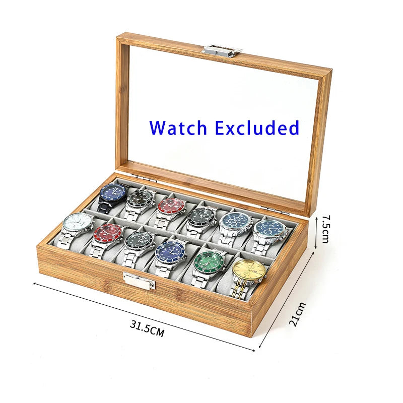 3,6,10 12 Slots Bammboo Wooden Watch Collection Box Case Wrist Watch Storage Case for Women & Men