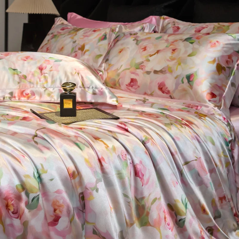 Natural Silk Bedding Set Single Double Queen King Printing Duvet Cover Luxury Quilt Cover Bedsheet Pillowcase