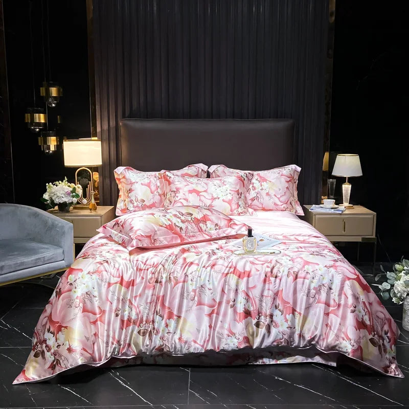Luxury Palace Style Silk Bedding Set HighEnd Soft Silky Satin Quilt Cover Set Printed Queen King Duvet Cover Gift for Your Lover