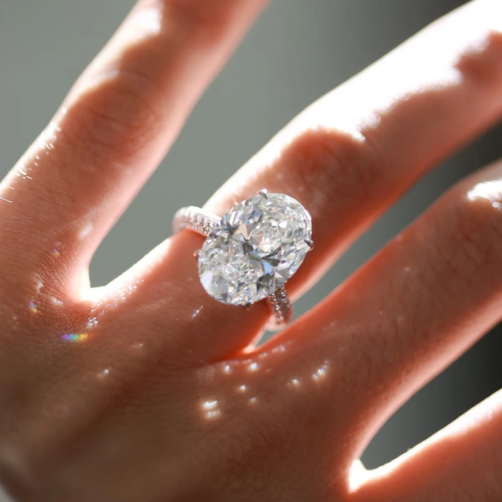 BXINY 8CT Oval Cut All Moissanite Ring 925 Sterling Silver for Women Sparkling Lab Diamond Wedding Band Jewelry with Certificate