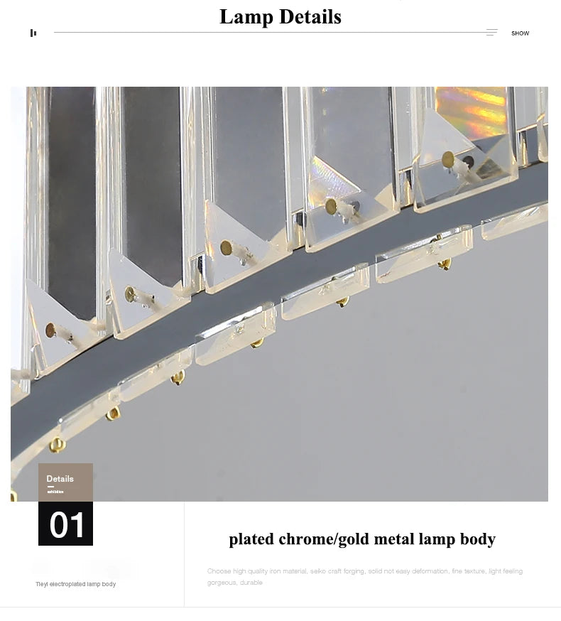 Modern Living Room Crystal Chandelier Led Remote Control Dimmable Led Pendant Lights Luxury Steel Adjust Hanging Lamp Fixture