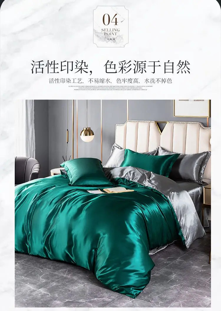 Luxury Blending Natural Mulberry Silk Duvet Cover Set with Fitted Sheet High-end Satin Silky King Size Bedding Set Queen Bed Set