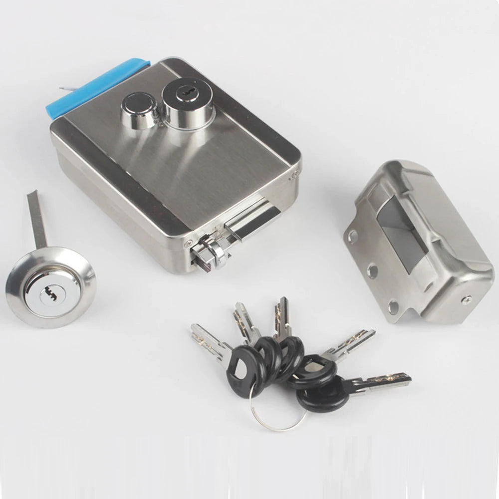 Stainless steel DC12V Electric Rim Lock With Keys for Home Video Intercom Access Control System Electric Gate Door Lock