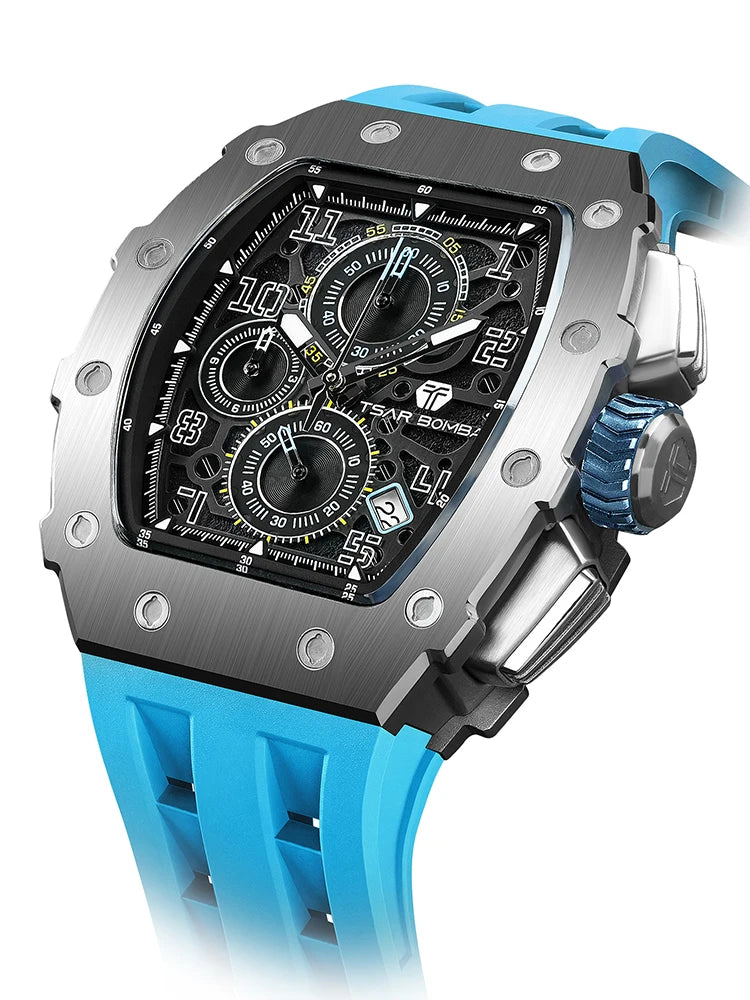 TSAR BOMBA New TB8204 Watch for Men Japan Quartz Chronograph 50M Waterproof Wristwatch Fashion Sport Clock Male Luxury Mens Gift