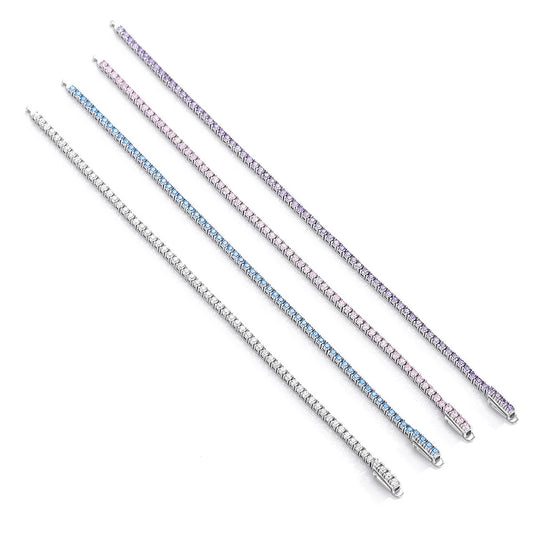 FEOBUR 2mm Blue High Carbon Diamond Tennis Bracelet for Women 925 Sterling Silver Color Gemstone Bracelets Party Jewelry Gifts