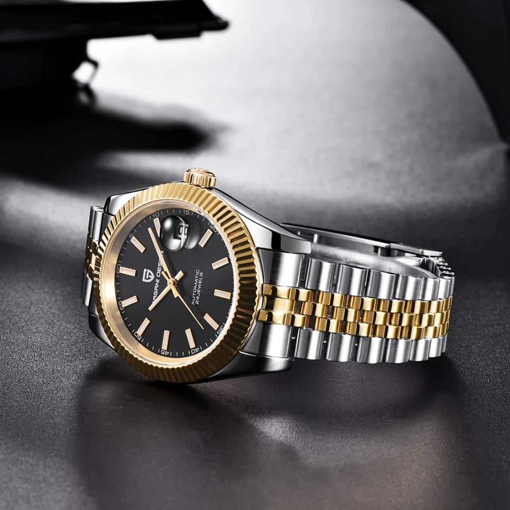 Montre homme PAGANI DESIGN Business Machinery Automatique en acier inoxydable, étanche, affichage lumineux du calendrier, coffret cadeau inclus