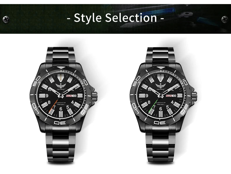 Yelang's New Design 42mm 10 Year Ultra Long Range Men's Quartz Watch 30ATM Professional Waterproof Swiss Eternal Gas Glow