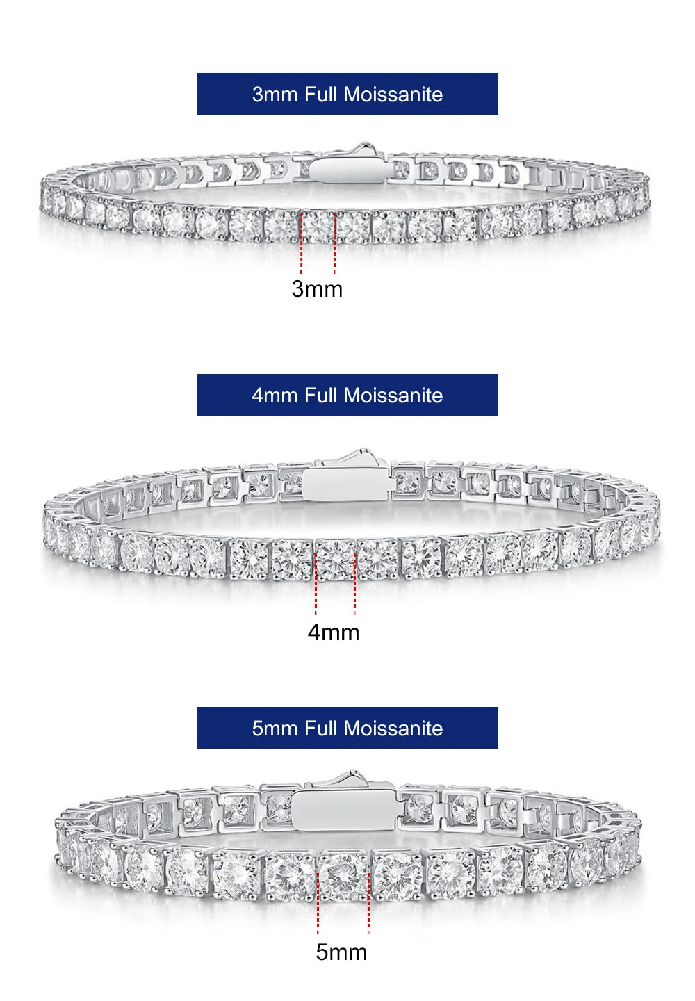 3/4/5mm Real Moissanite Tennis Bracelet for Women Man Original 925 Sterling Silver Plated 18k Gold Diamond Bracelets with GRA