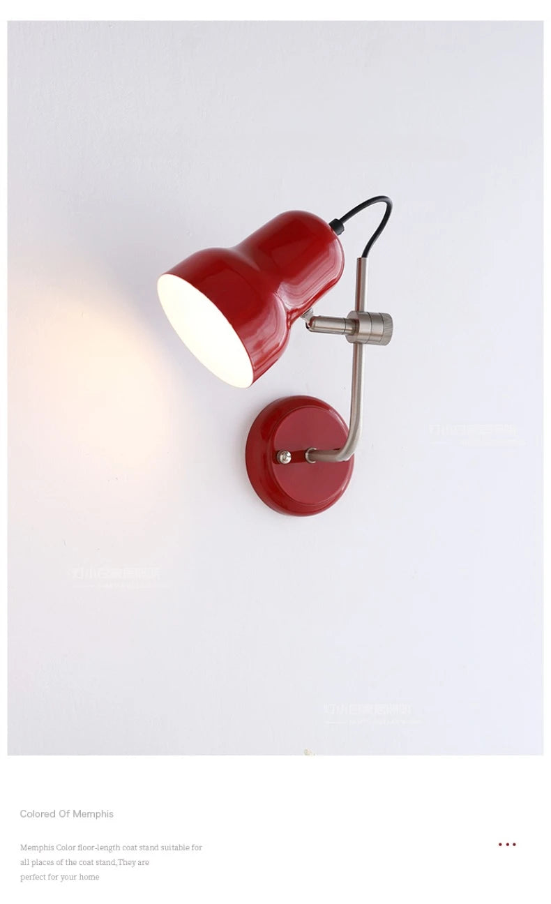 Bauhaus Vintge Medieval Red/Orange Wall Lamp LED E27 Iron Art Atmosphere Adjustable Wall Mounted Bedroom Bedside Study Reading
